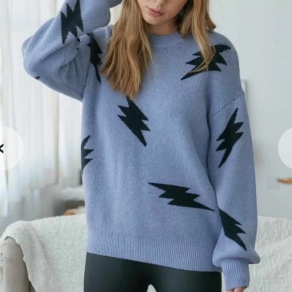 Lightning Crew Neck Soft Blue Sweater - Picture 6 of 10